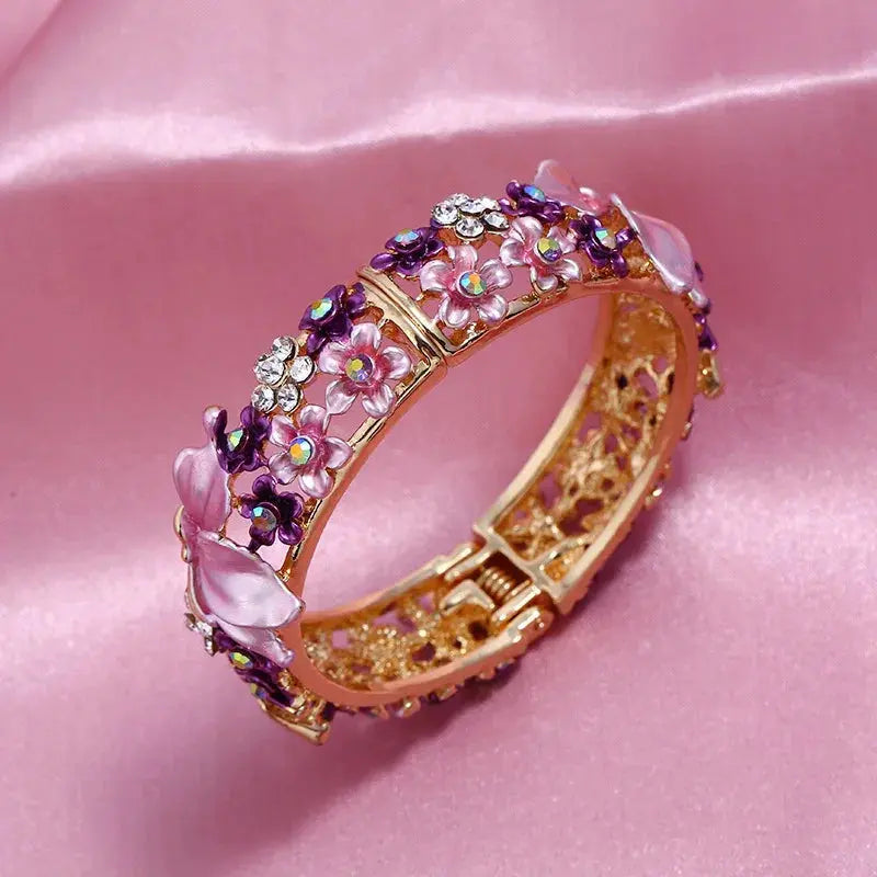 Painted Butterfly And Flower Open Bangle ODMPOD