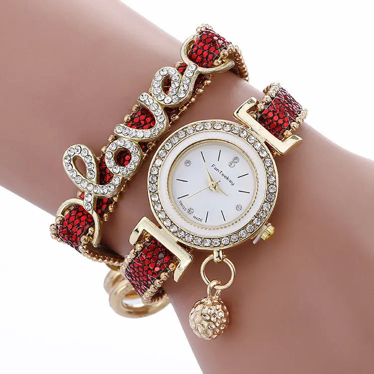 Crystal Leather LOVE Bracelet Womens Watch Eternal Bloom Co
