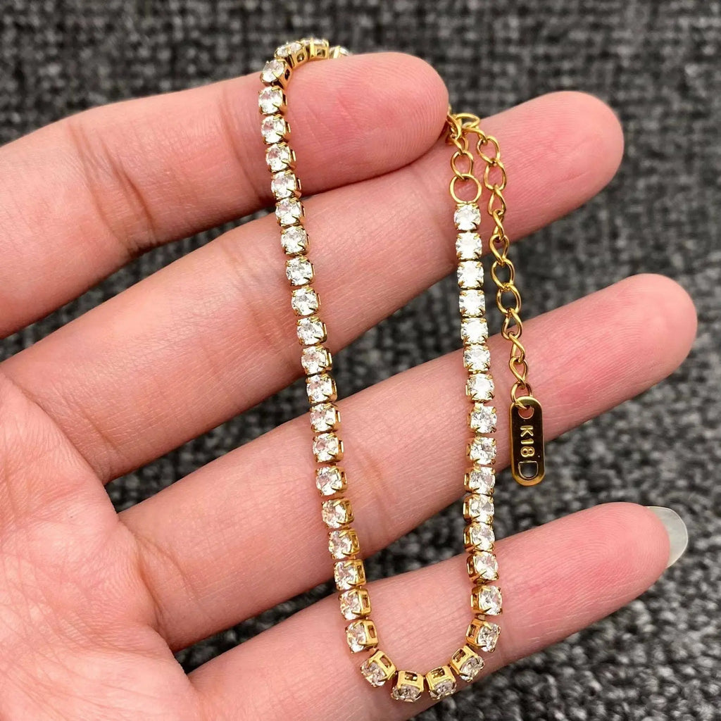 Sparkling Inlay CZ 18K Golden S.Steel Chain Bracelet - FGS Mio Queena