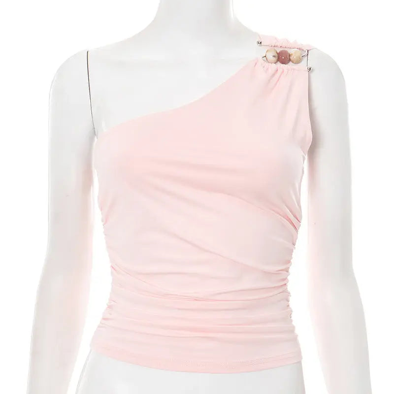 Women's One-shoulder Cropped Tank Top Top ODMPOD
