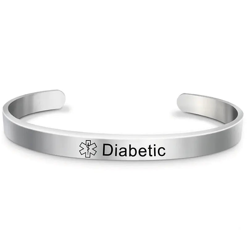 Fashion Silver Plated Medical Alert Cuff Bracelet EPILEPSY Diabetic Allergy Stainless Steel Bangle For Women Men ODMPOD