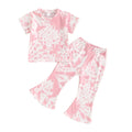 Girls' Tie-dye Peplum Top Bell-bottom Pants Suit ODMPOD