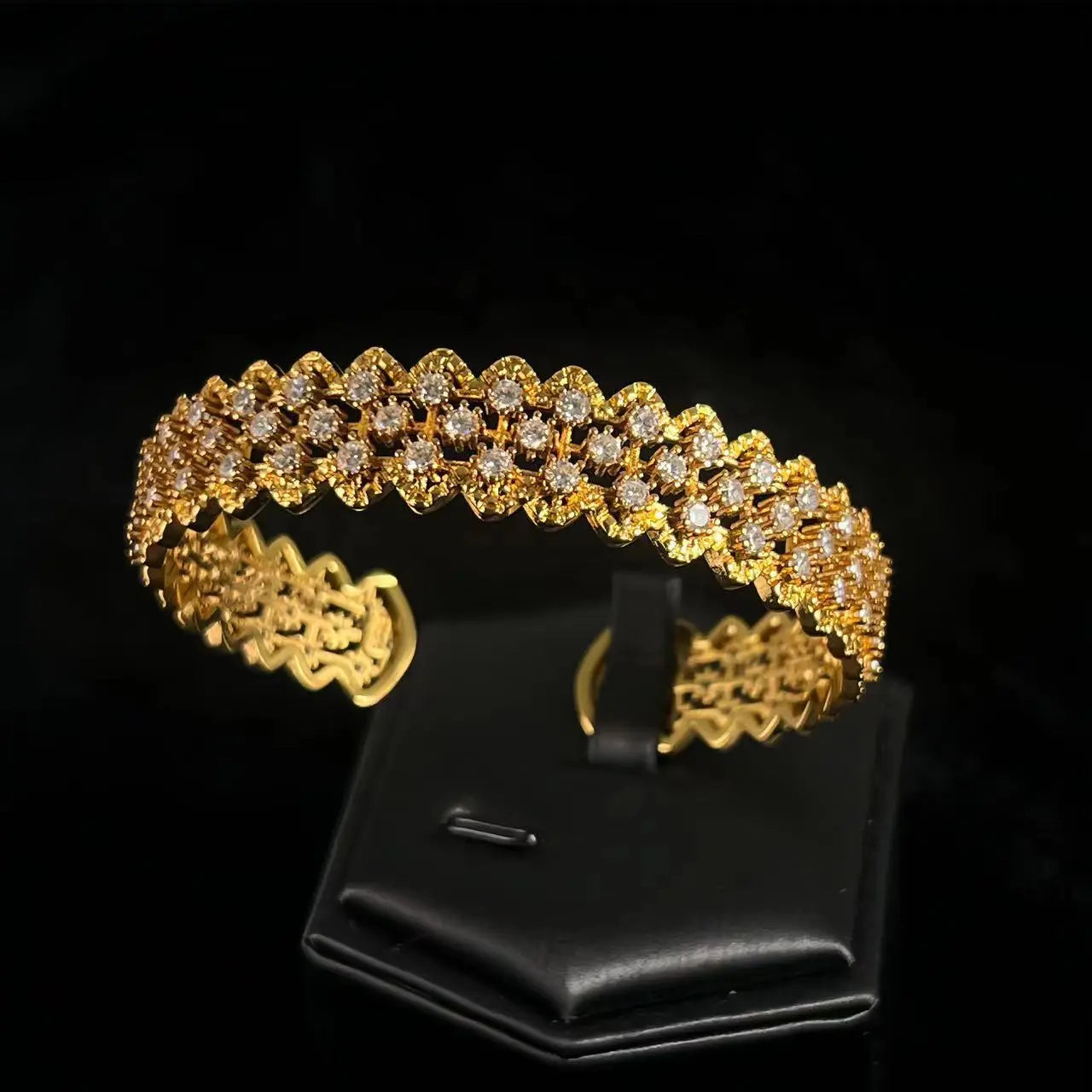Vintage Italian 18K Gold Plated Buccellati Style Bangle, Retro Heavy Craft Full Diamond Mesh Hollow Out Lace Bracelet ODMPOD