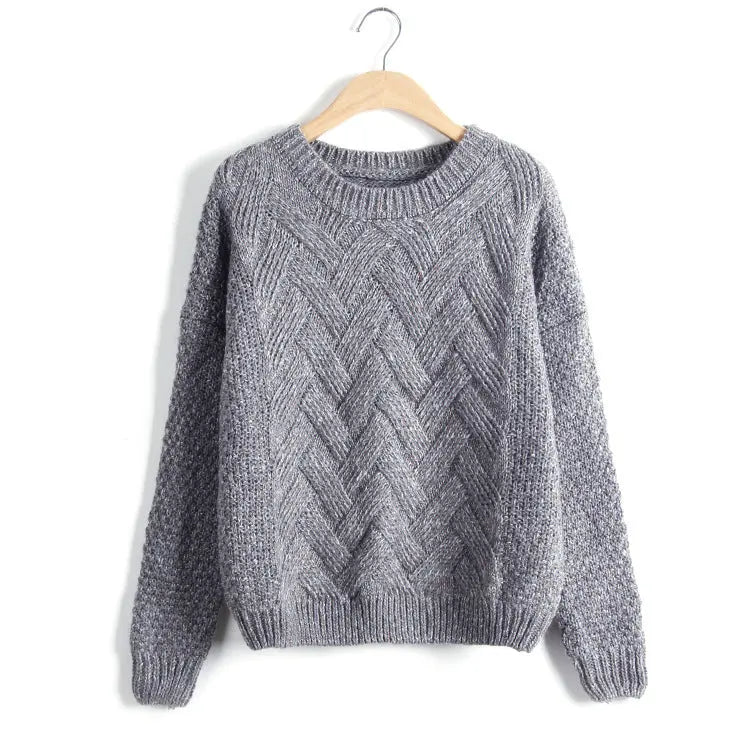 Coarse needle plaid knit pullover ODMPOD