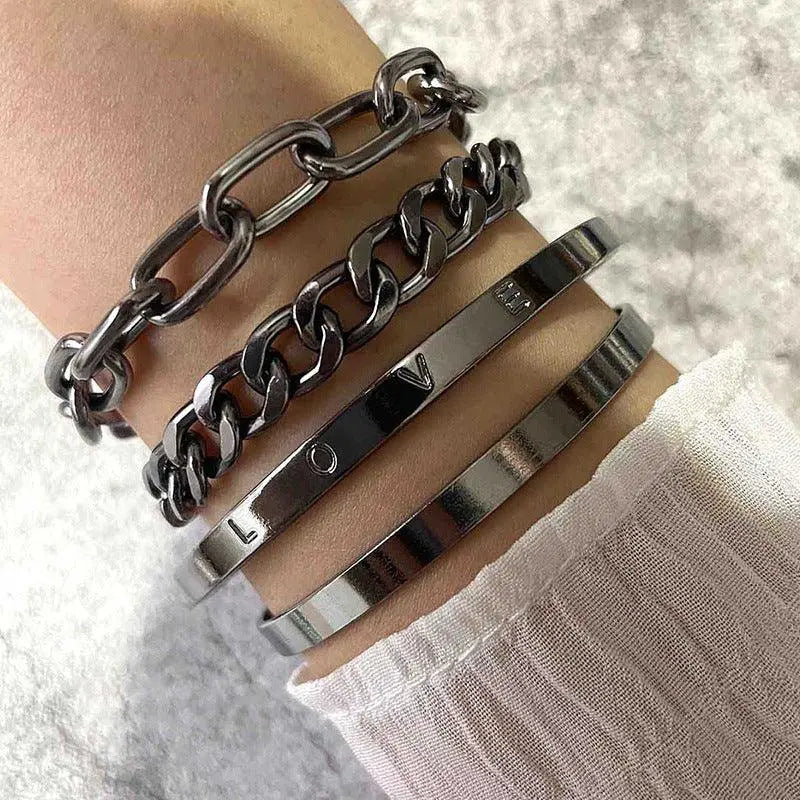 Open Bangle And Glossy Letter Bracelet Set ODMPOD