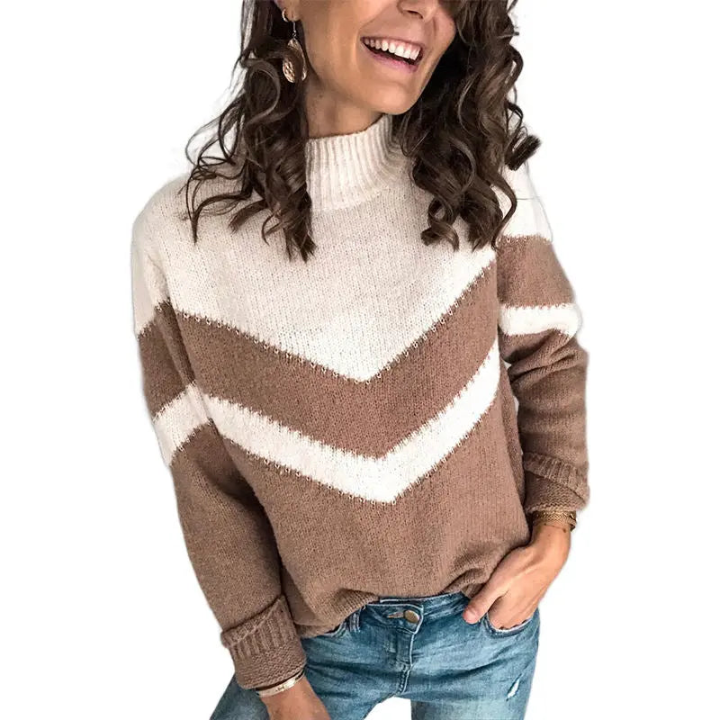 V-shaped stripe panel knit pullover ODMPOD