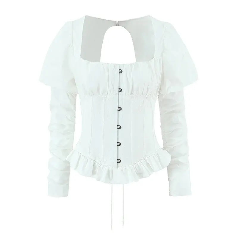Square Neck Puff Sleeve Corset Peplum Top ODMPOD