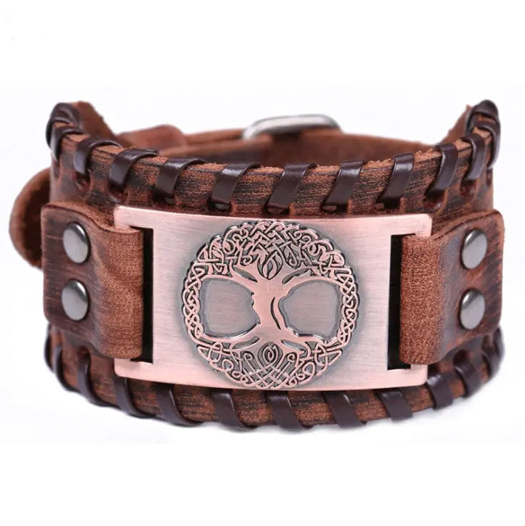 Charm Wide Leather Bracelet Men Punk Braided Rope Alloy Cuff Bangle Male Wristband ODMPOD