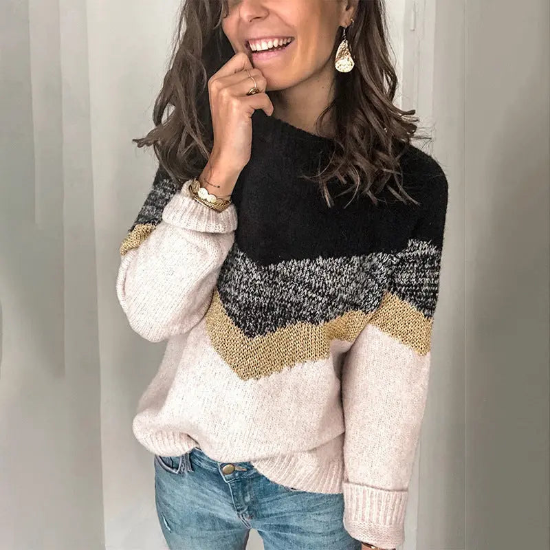 V-shaped stripe panel knit pullover ODMPOD
