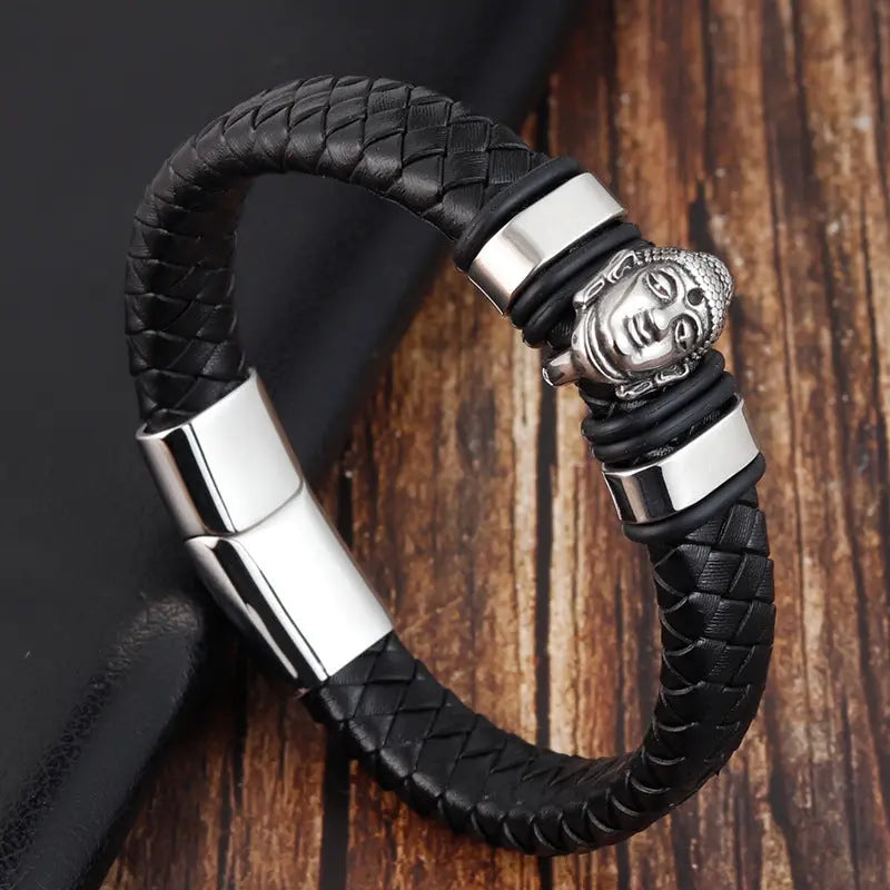 Genuine Leather Bracelet & Bangle Buddha Head ODMPOD