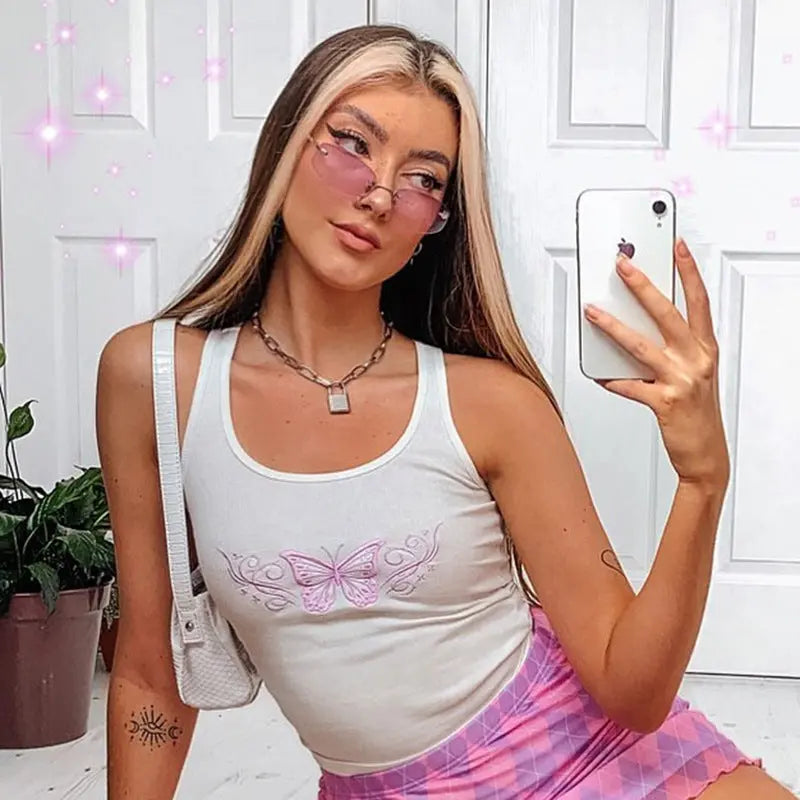 Embroidered Butterfly Sexy Tank Top ODMPOD