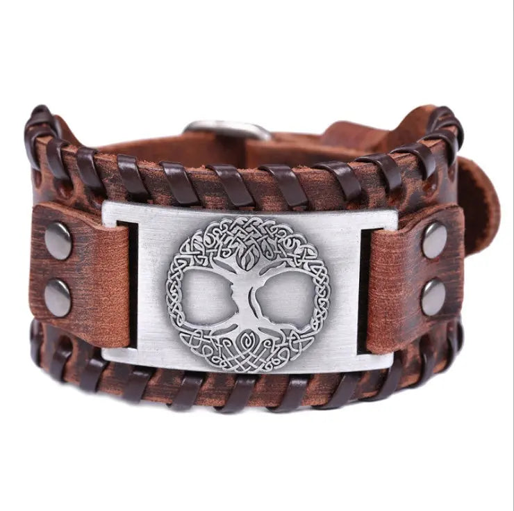 Charm Wide Leather Bracelet Men Punk Braided Rope Alloy Cuff Bangle Male Wristband ODMPOD