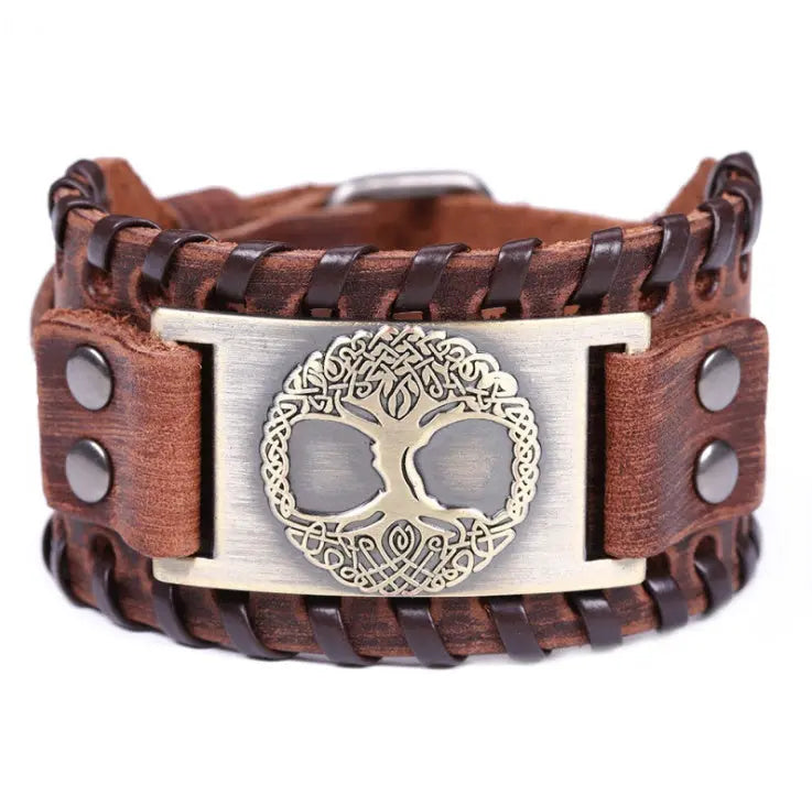 Charm Wide Leather Bracelet Men Punk Braided Rope Alloy Cuff Bangle Male Wristband ODMPOD