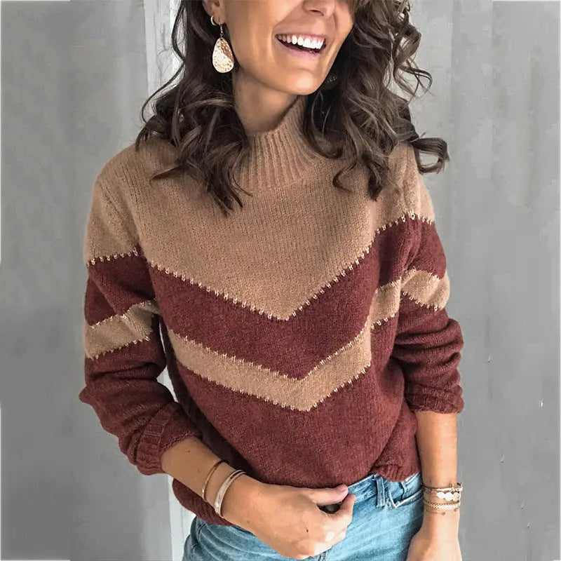 V-shaped stripe panel knit pullover ODMPOD