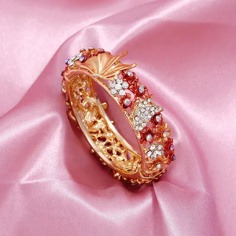 Painted Butterfly And Flower Open Bangle ODMPOD