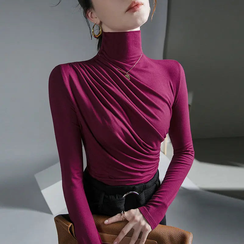 Peplum Top Elegant High Neck Bottoming Shirt ODMPOD