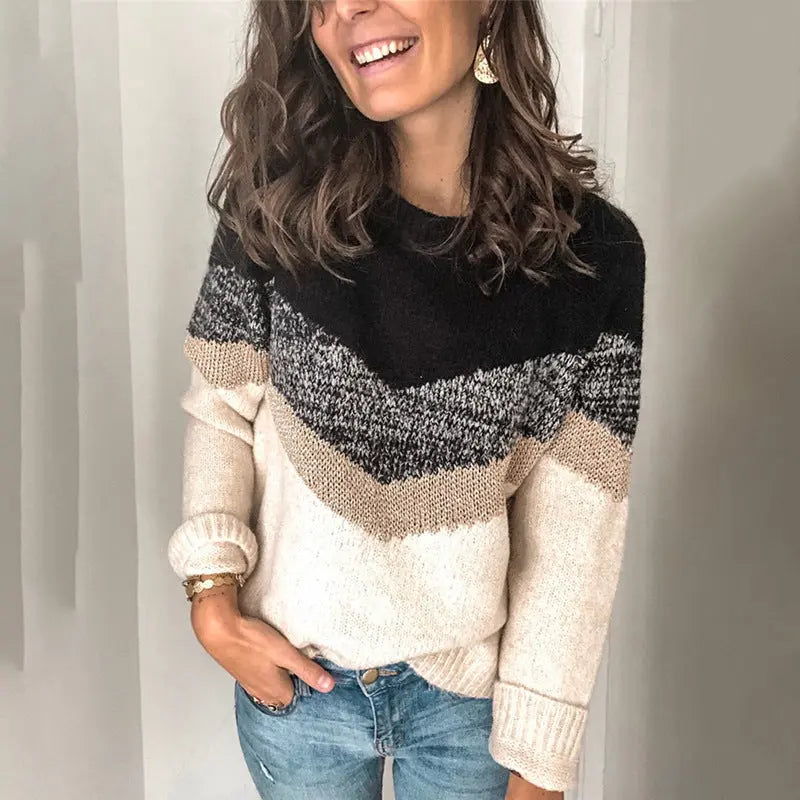 V-shaped stripe panel knit pullover ODMPOD