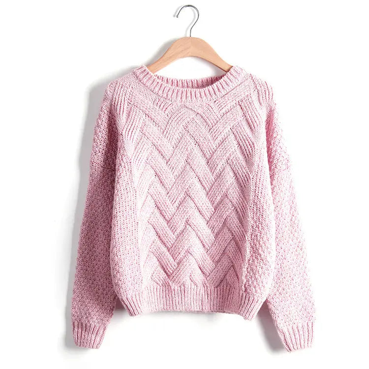 Coarse needle plaid knit pullover ODMPOD