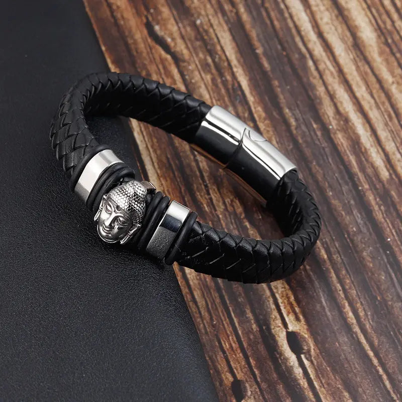 Genuine Leather Bracelet & Bangle Buddha Head ODMPOD