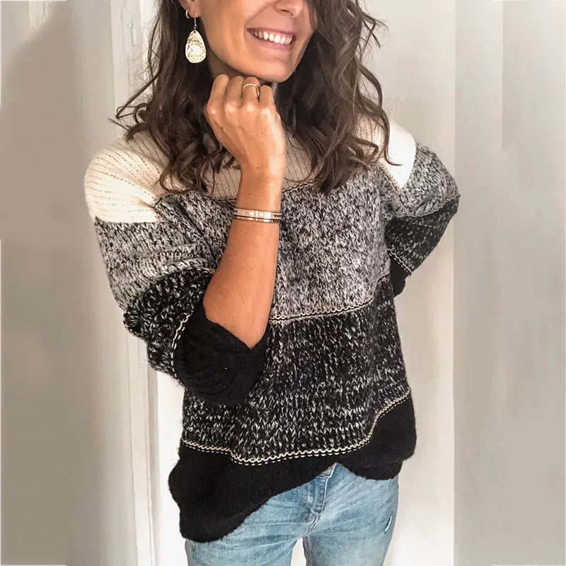 V-shaped stripe panel knit pullover ODMPOD