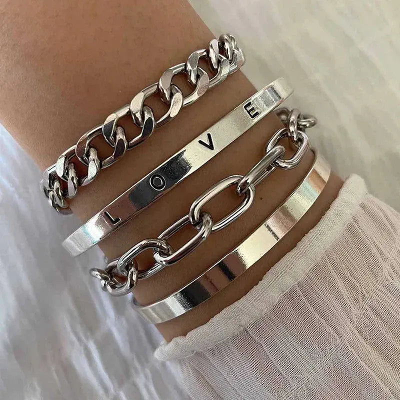 Open Bangle And Glossy Letter Bracelet Set ODMPOD