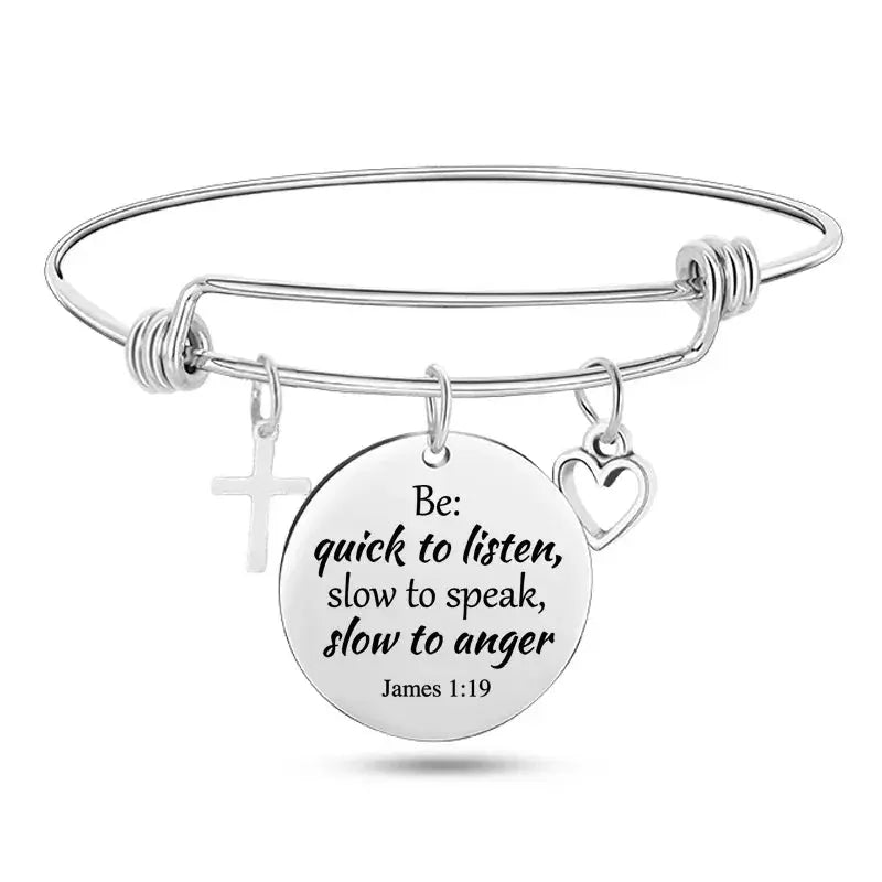 Jesus Christian Bible Scripture Stainless Steel Bangle Bracelet ODMPOD