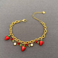 Enamel Strawberry Charm 18K Gold Plated SS Bracelet - FGS Mio Queena