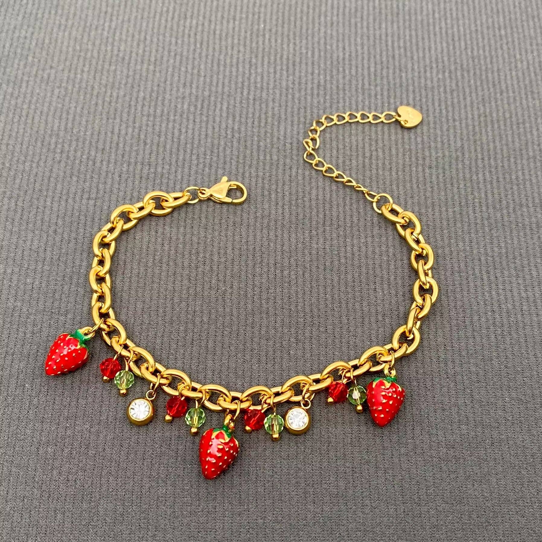 Enamel Strawberry Charm 18K Gold Plated SS Bracelet - FGS Mio Queena