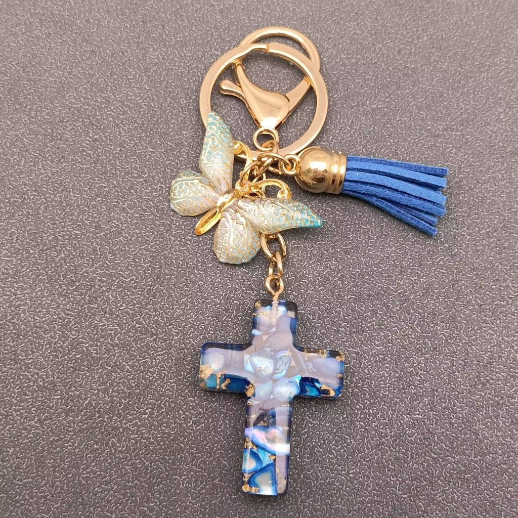 Resin Cross Butterfly Charm Tassel Keychain Bag Ornaments Mio Queena