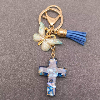 Resin Cross Butterfly Charm Tassel Keychain Bag Ornaments