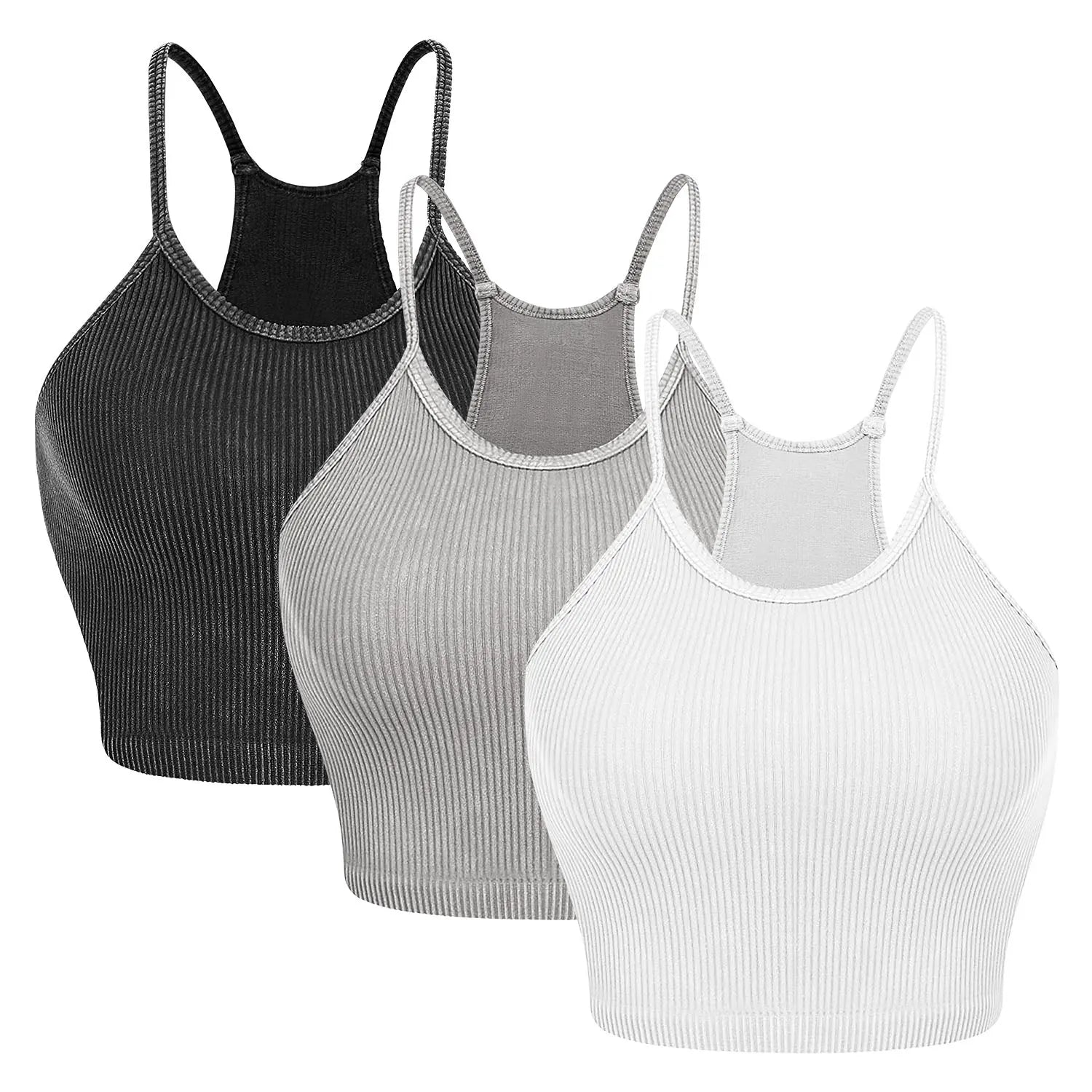 3 Pack Women Crop Basic Tank Top Ribbed Knit Sleeveless Round Neck 9 Color Machine Wash Summer Crop S To XL ODMPOD