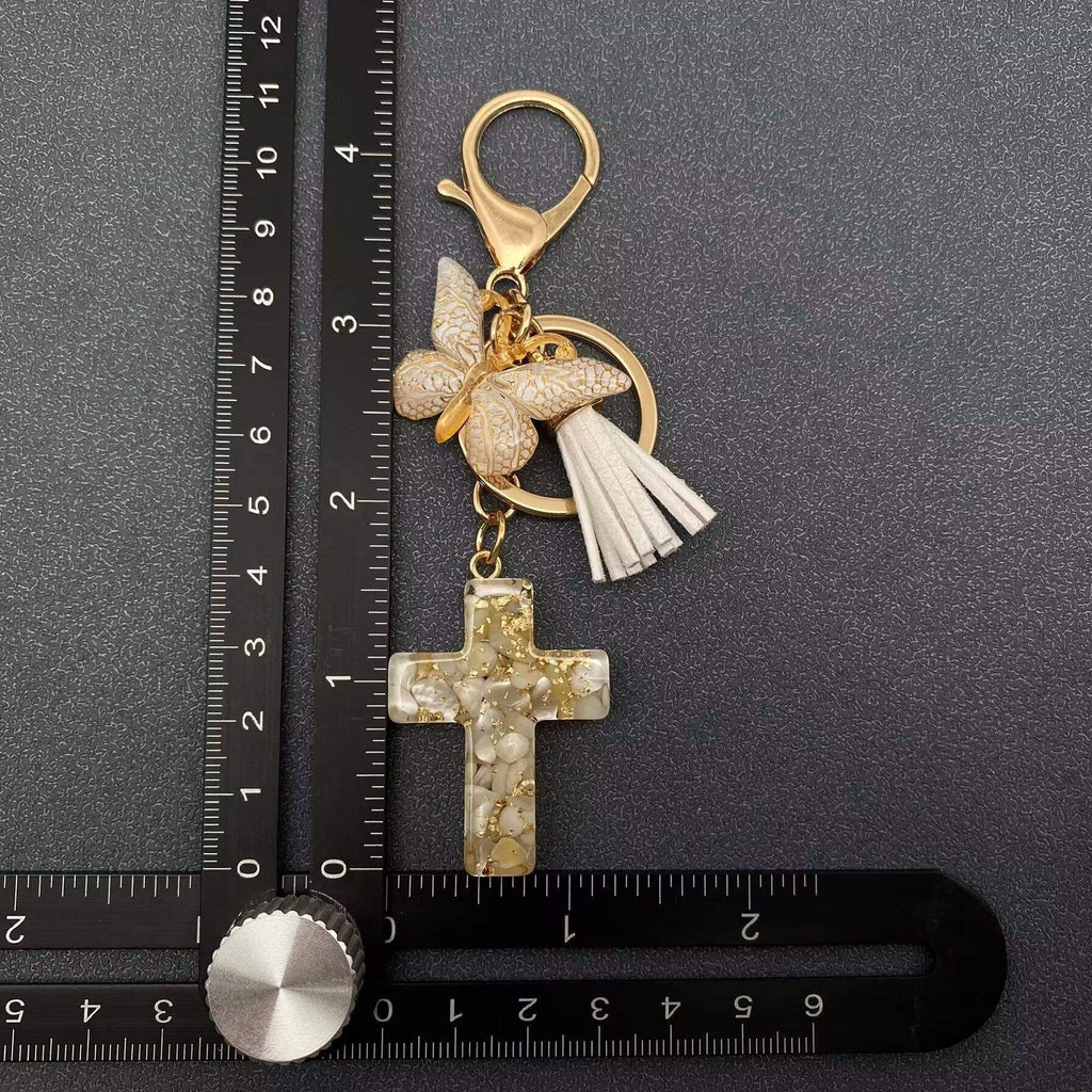 Resin Cross Butterfly Charm Tassel Keychain Bag Ornaments Mio Queena