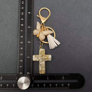 Resin Cross Butterfly Charm Tassel Keychain Bag Ornaments