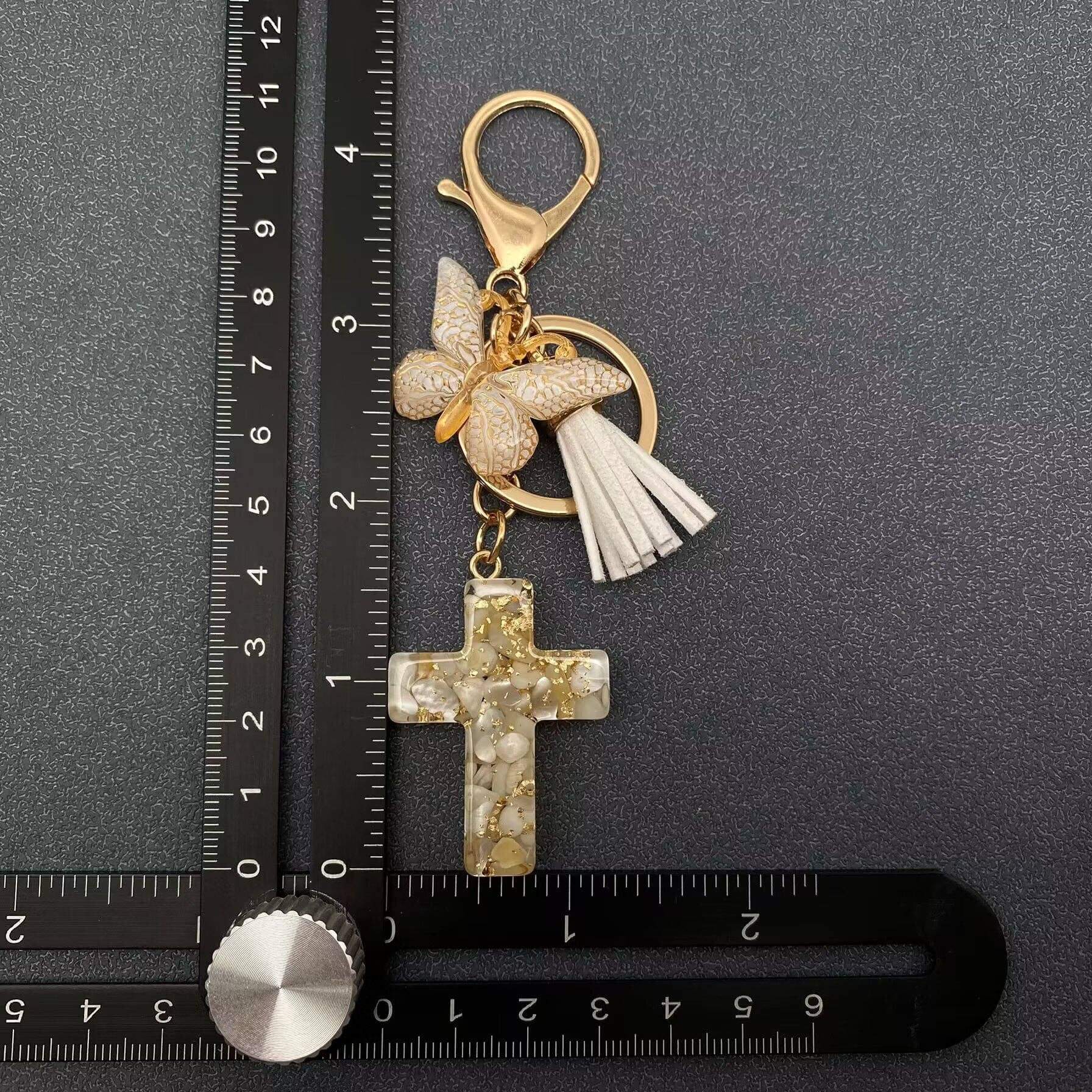 Resin Cross Butterfly Charm Tassel Keychain Bag Ornaments Mio Queena