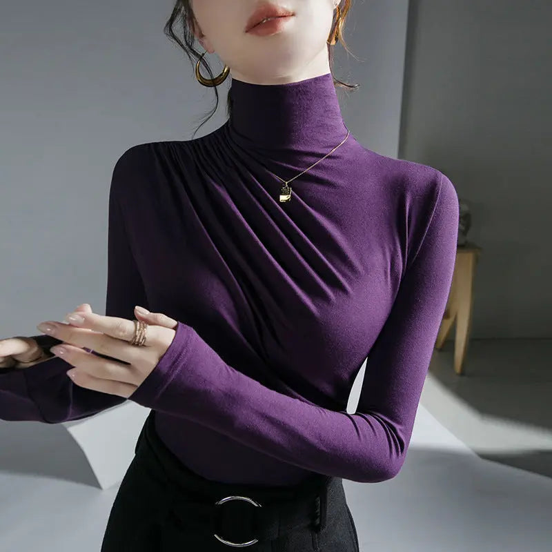 Peplum Top Elegant High Neck Bottoming Shirt ODMPOD