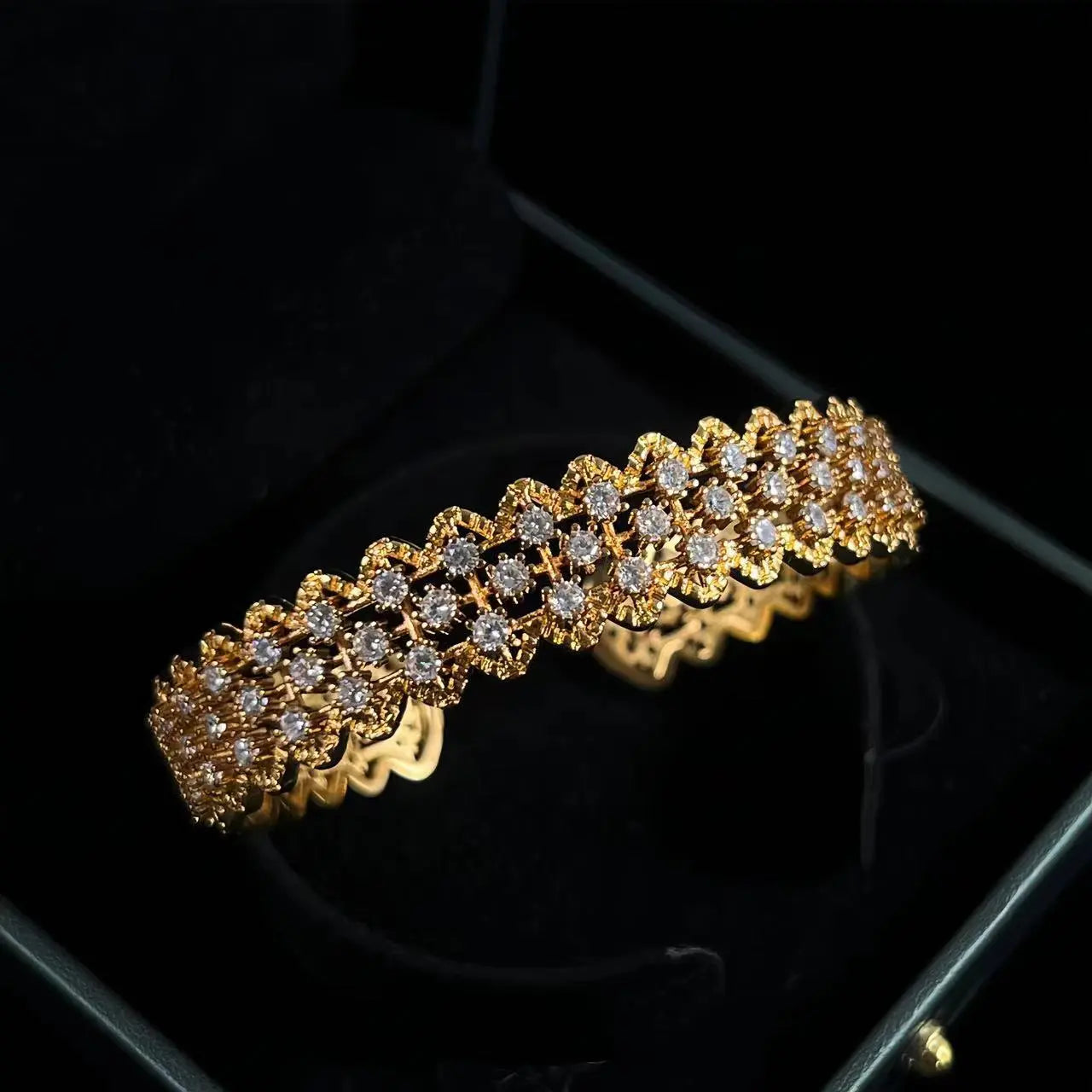 Vintage Italian 18K Gold Plated Buccellati Style Bangle, Retro Heavy Craft Full Diamond Mesh Hollow Out Lace Bracelet ODMPOD