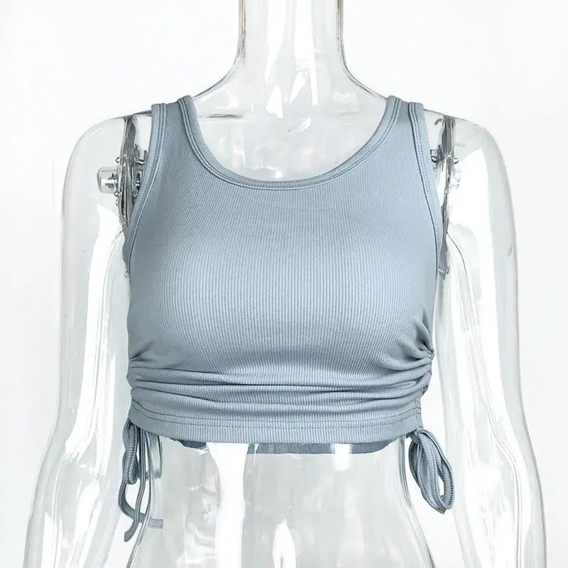 Ribbed Drawstring Slim Cropped Tank Top ODMPOD