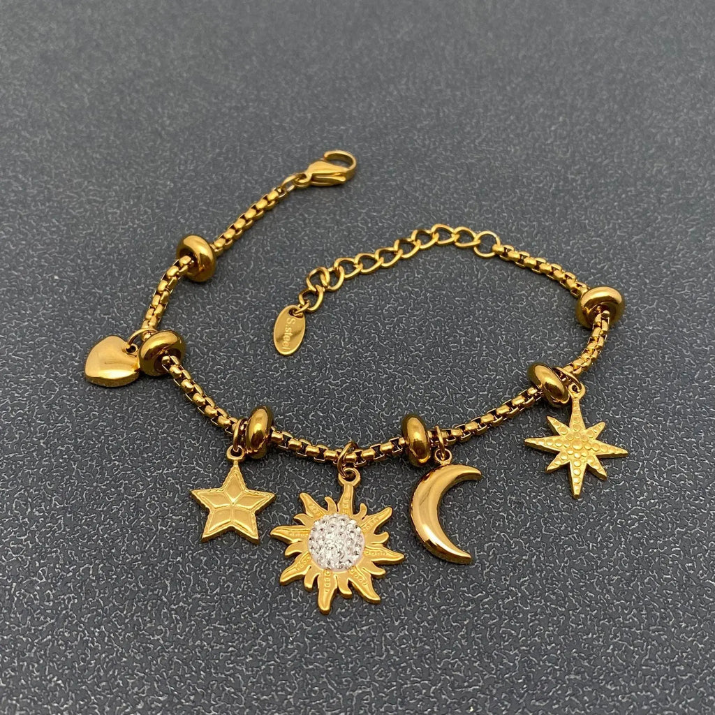 Star & Moon & Sun& Heart charm 18K Golden Bracelet - FGS/MS Mio Queena