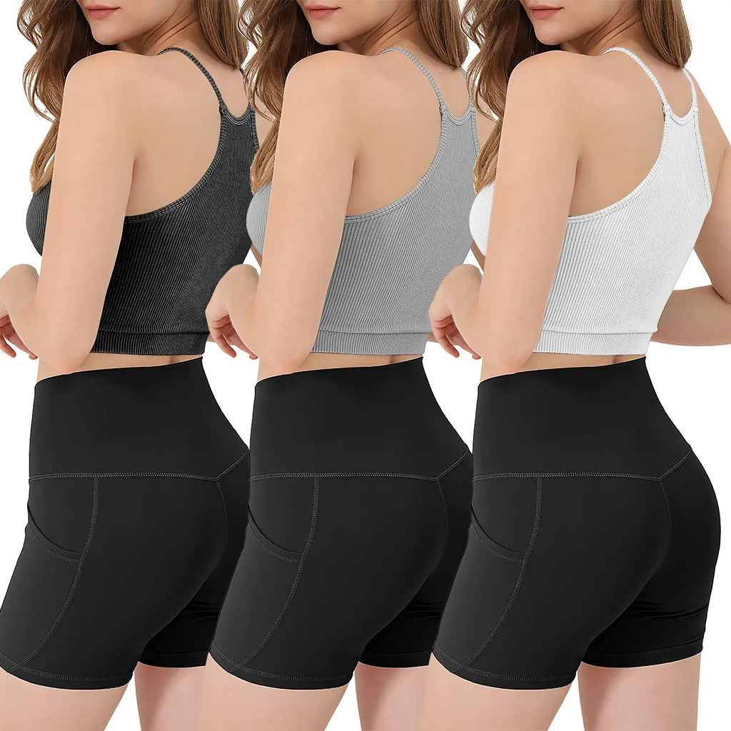 3 Pack Women Crop Basic Tank Top Ribbed Knit Sleeveless Round Neck 9 Color Machine Wash Summer Crop S To XL ODMPOD
