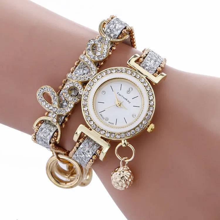 Crystal Leather LOVE Bracelet Womens Watch Eternal Bloom Co