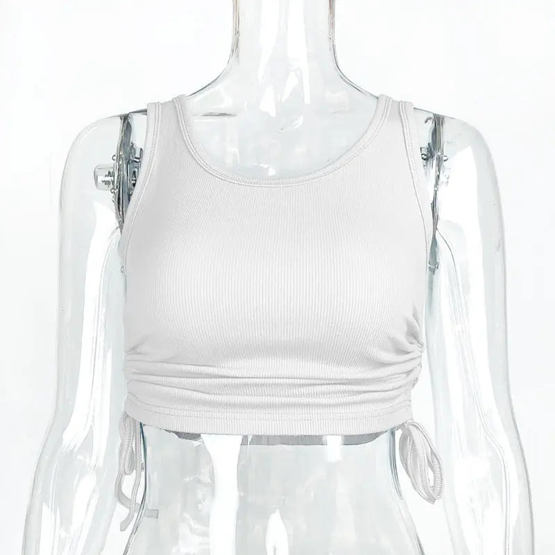 Ribbed Drawstring Slim Cropped Tank Top ODMPOD