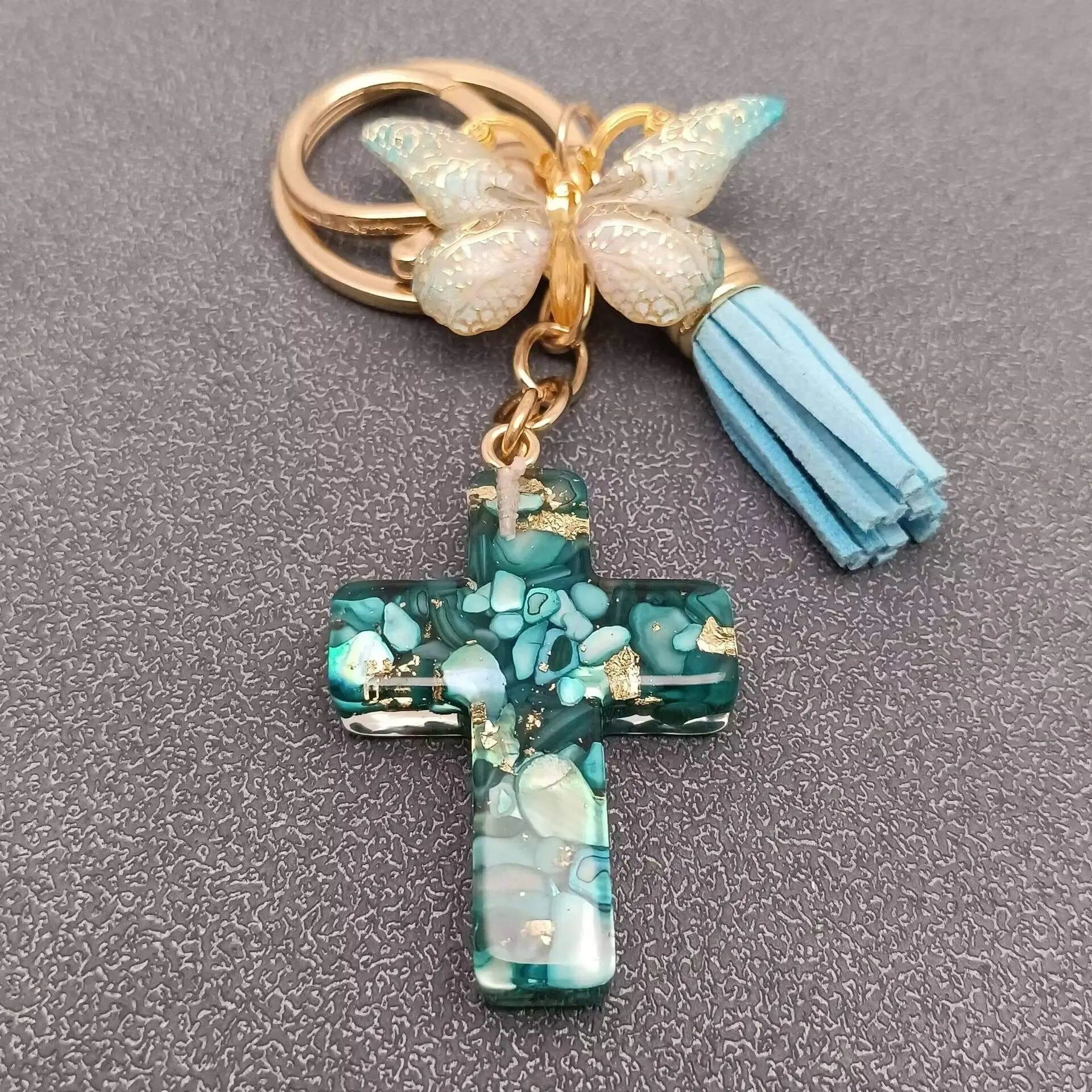 Resin Cross Butterfly Charm Tassel Keychain Bag Ornaments Mio Queena