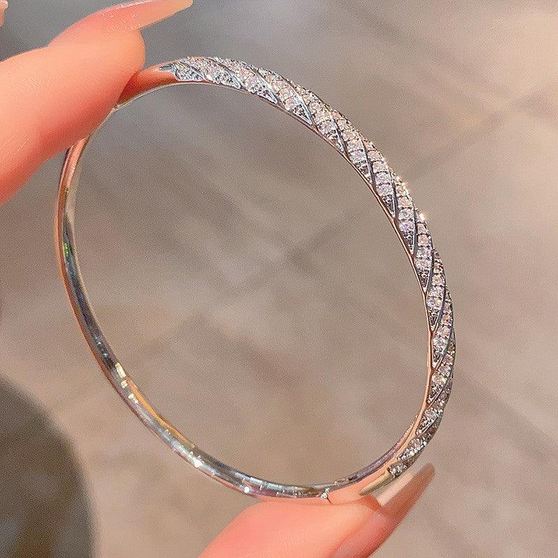 Diamond-encrusted Rhombus Bangle Smooth Surface Crisscross Design ODMPOD