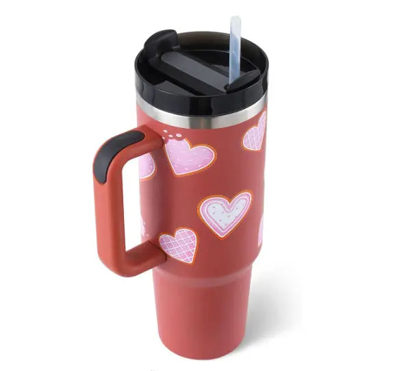 40 Oz Tumbler With Handle Straw Insulated, Stainless Steel Spill Proof Vacuum Coffee Cup Tumbler With Lid Tapered Mug Gifts For Valentine Lover Suitable For Car Gym Office Travel ODMPOD