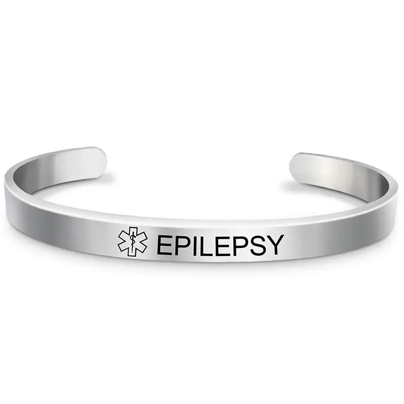 Fashion Silver Plated Medical Alert Cuff Bracelet EPILEPSY Diabetic Allergy Stainless Steel Bangle For Women Men ODMPOD