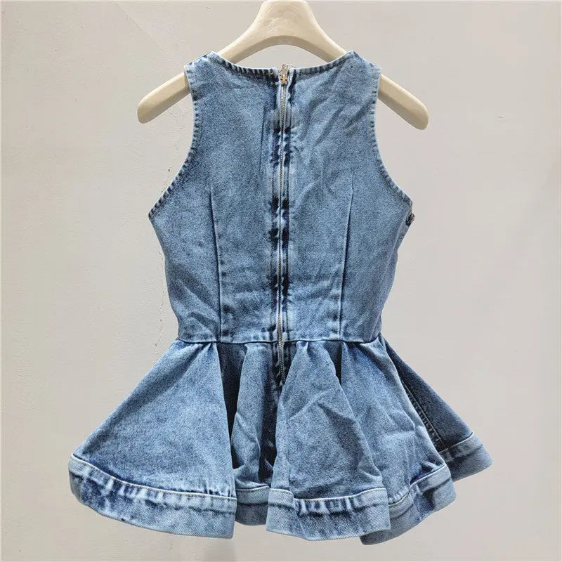 Acid Wash Denim Sleeveless Peplum Top ODMPOD