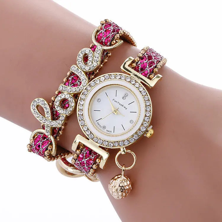 Crystal Leather LOVE Bracelet Womens Watch Eternal Bloom Co