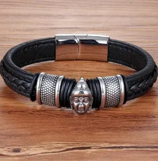Genuine Leather Bracelet & Bangle Buddha Head ODMPOD