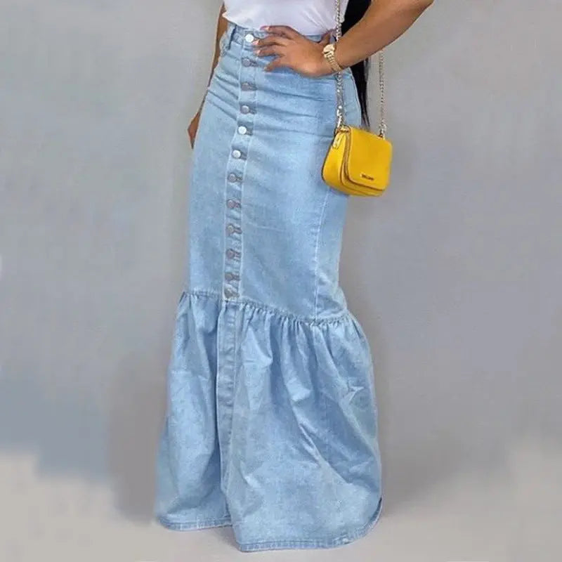 Women's Slim-fit Peplum Patchwork Denim Skirt ODMPOD