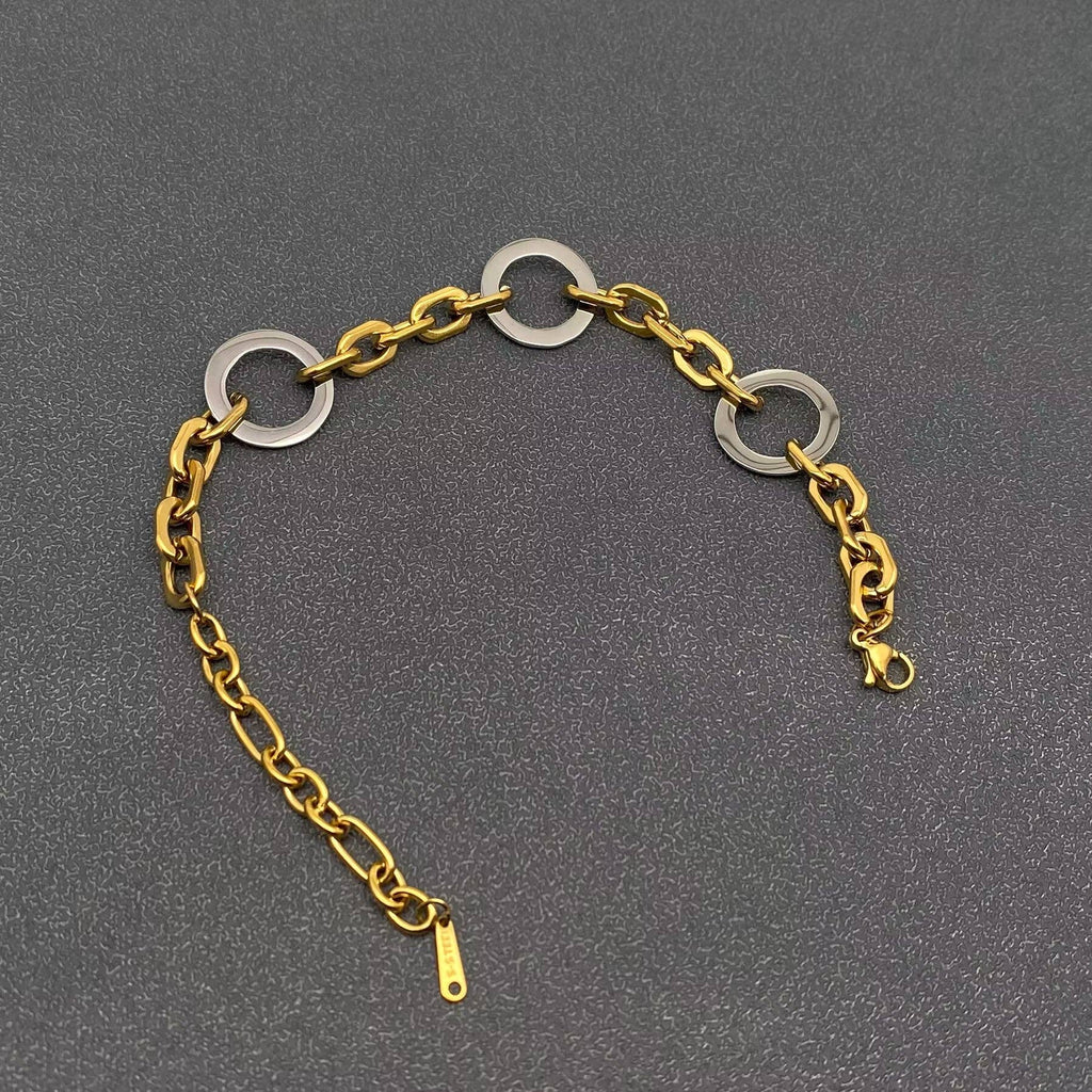 Two Tone Ring Linked 18K Gold Plated SS Bracelet - FGS Mio Queena